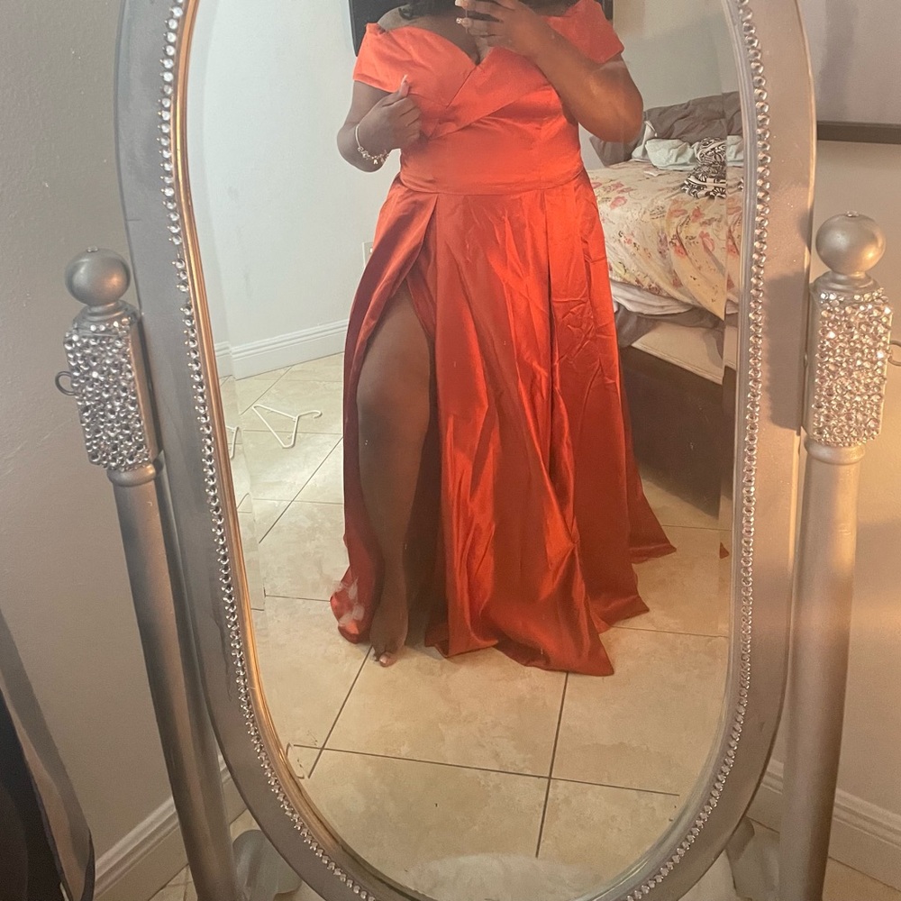 Rust orange ball gown